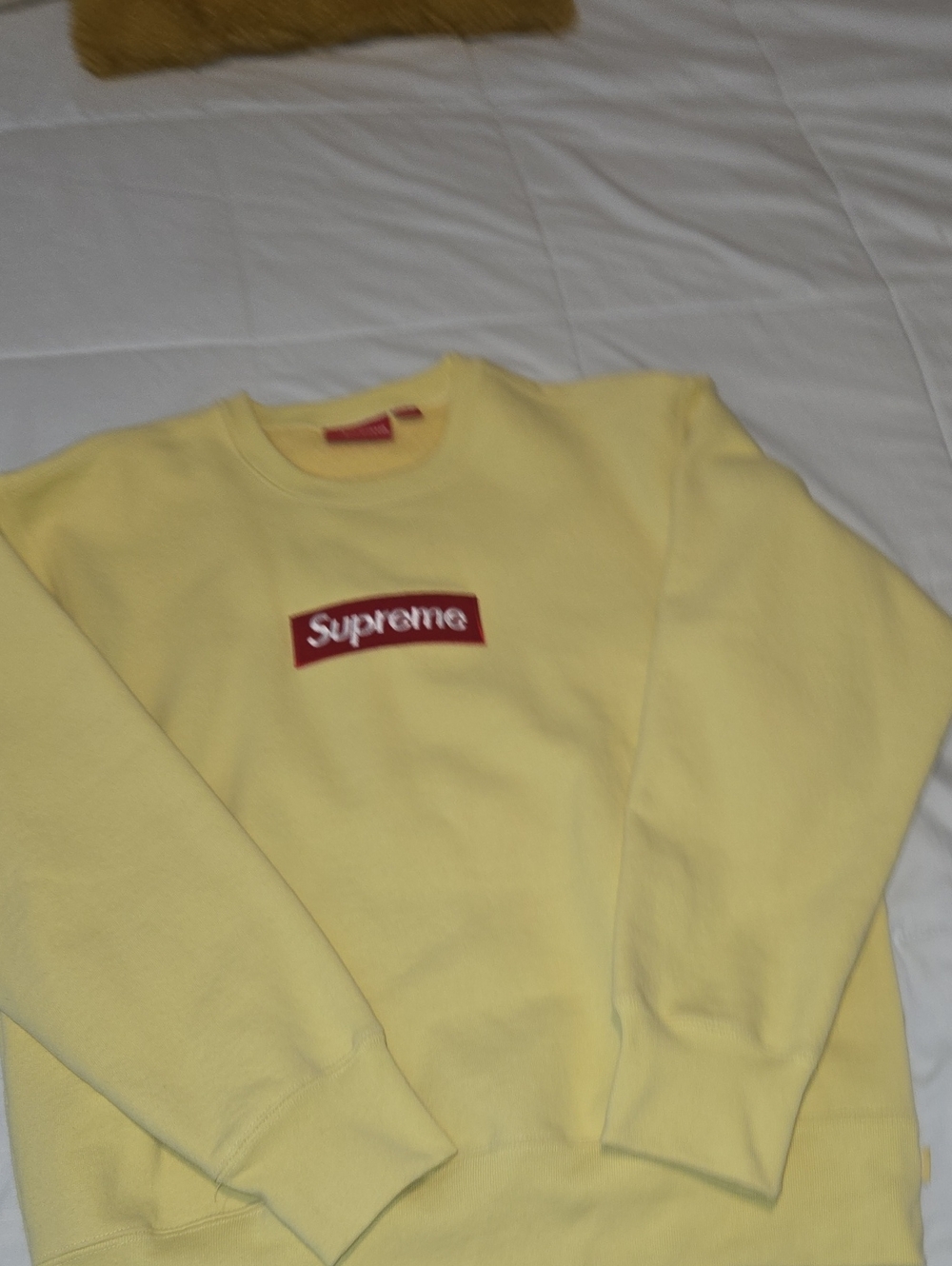 Supreme BOX LOGO Pale Yellow Crewneck with Red Box Logo Small